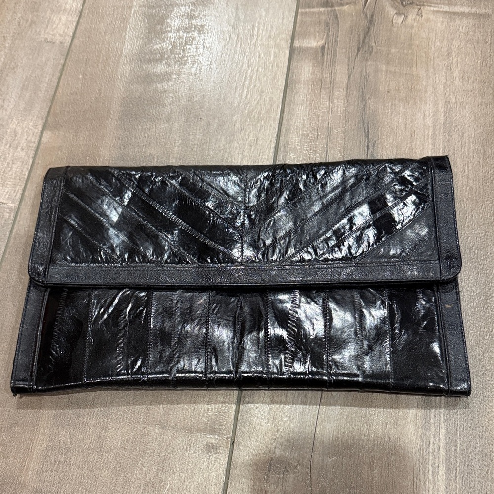Black Patent Leather Fold-Over Clutch
